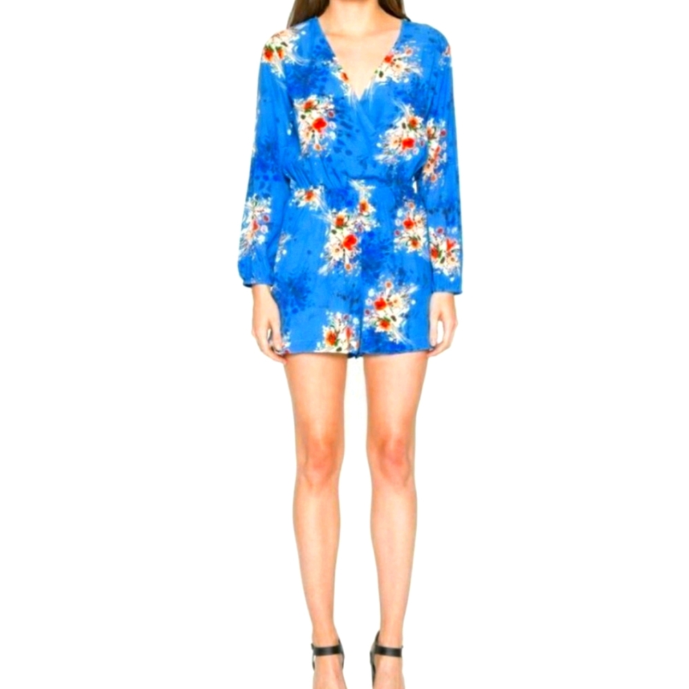 Willow & Clay Floral Romper cobalt Long Sleeve MED
